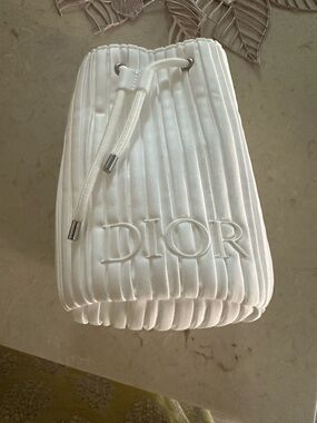 Dior Quilted Cream Drawstring Bucket Cosmetic Bag
